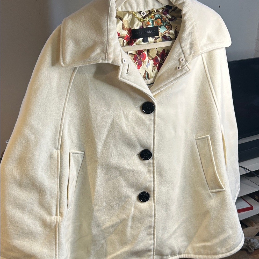 Steve Madden Cream Cape with Black Buttons